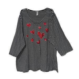 Catherines 4XL Plus Size Top Tunic Striped Heart Sequin Embellished Comfy Casual
